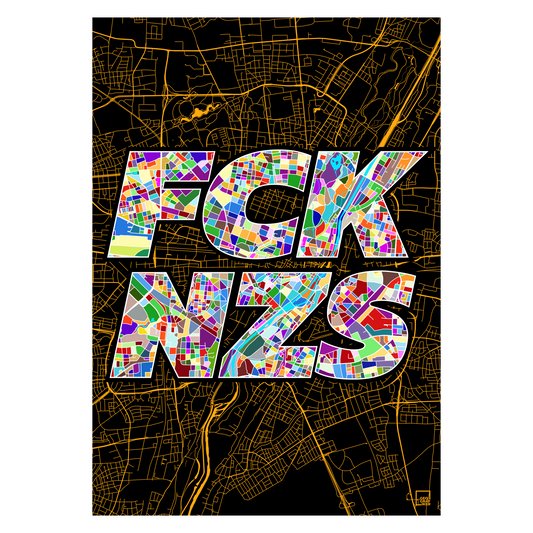FCK NZS Karte München Hoch | schwarz-gold-bunt | Fine Art Print