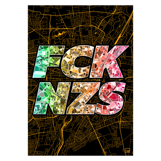FCK NZS Karte München Hoch | schwarz-gold-grün-rot | Fine Art Print