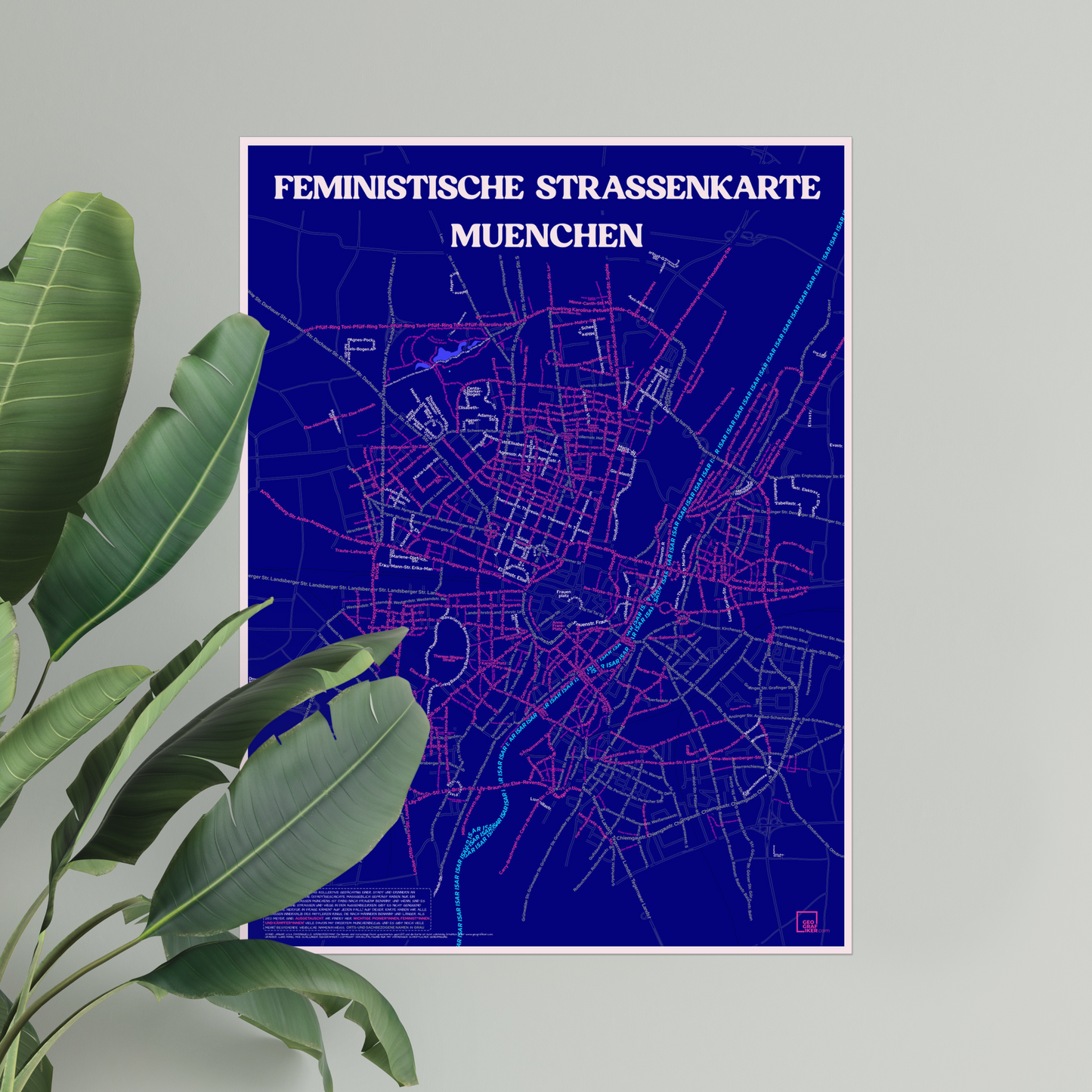 Feministische Straßenkarte München blau | Fine Art Print
