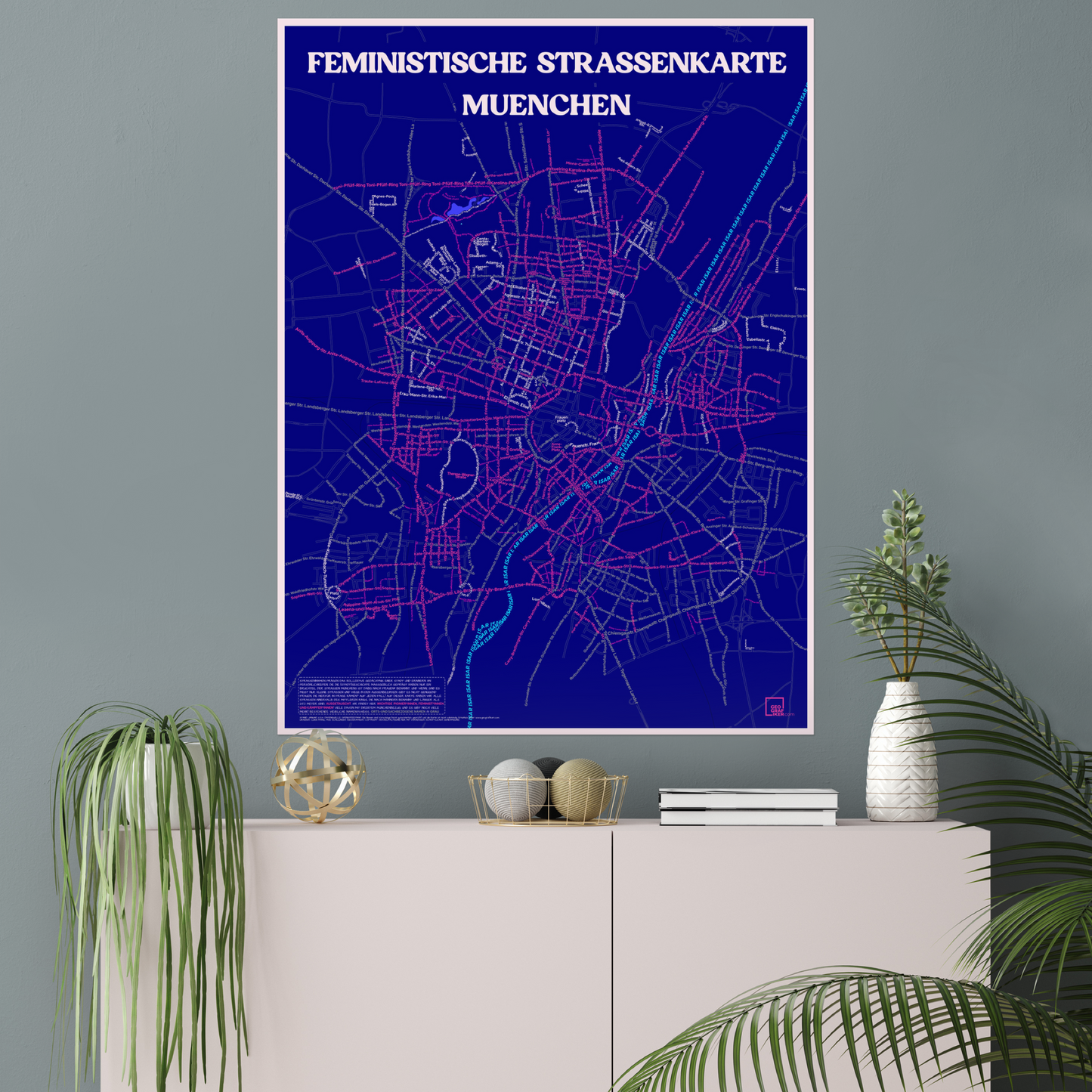 Feministische Straßenkarte München blau | Fine Art Print