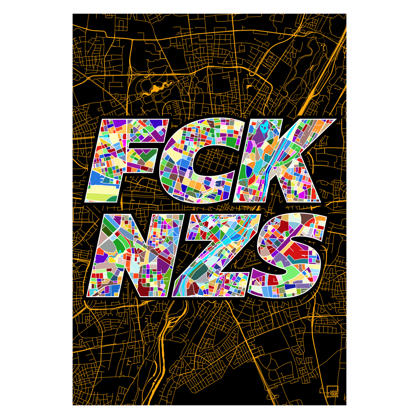 FCK NZS Karte München Hoch | schwarz-gold-bunt | Fine Art Print