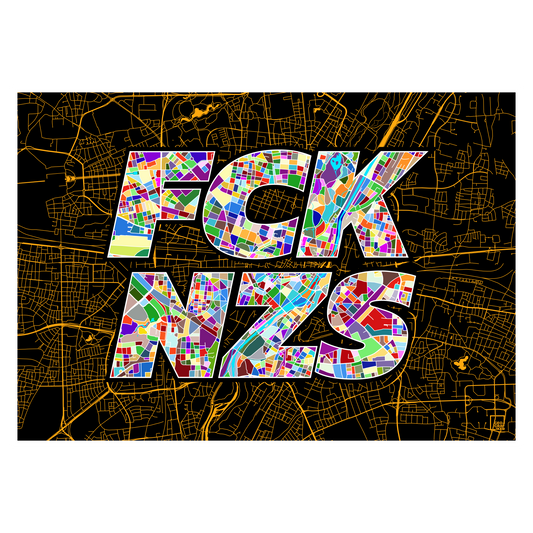 FCK NZS Karte München Quer | schwarz-gold-bunt | Fine Art Print