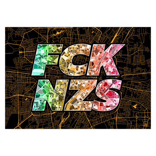 FCK NZS Karte München Quer | schwarz-gold-grün-rot | Fine Art Print