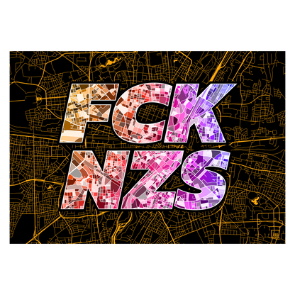 FCK NZS Karte München Quer | schwarz-gold-orange-lila | Fine Art Print