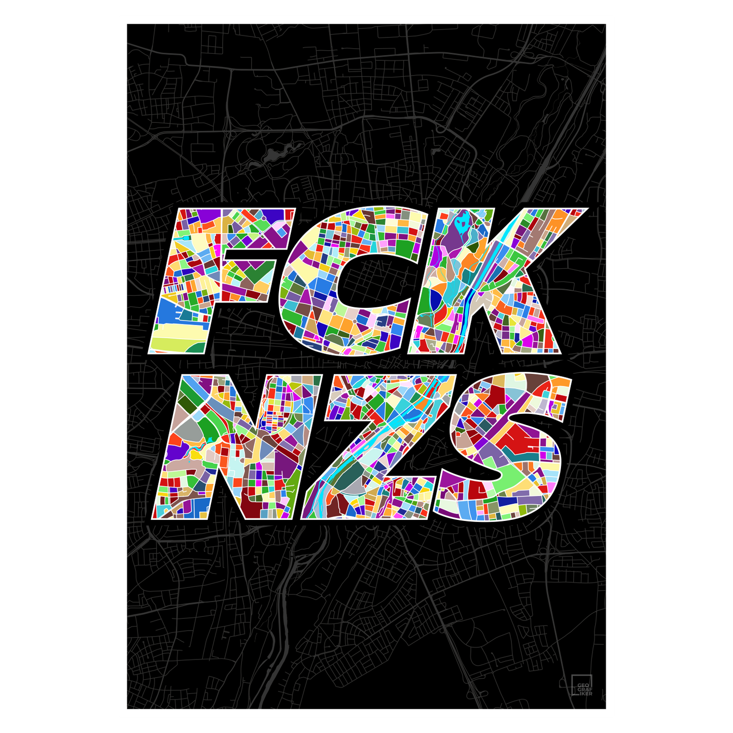 FCK NZS Karte München Hoch | schwarz-bunt | Fine Art Print