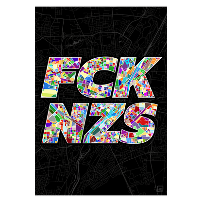 FCK NZS Karte München Hoch | schwarz-bunt | Fine Art Print