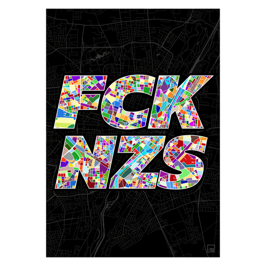 FCK NZS Karte München Hoch | schwarz-bunt | Fine Art Print