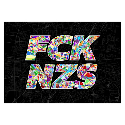 FCK NZS Karte München Quer | schwarz-bunt | Fine Art Print