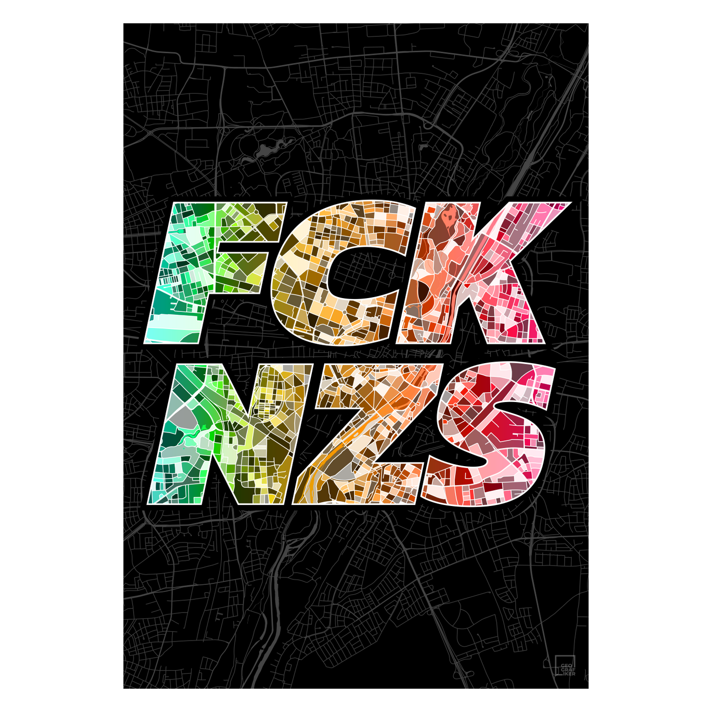 FCK NZS Karte München Hoch | schwarz-grün-rot | Fine Art Print