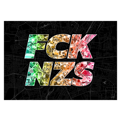 FCK NZS Karte München Quer | schwarz-grün-rot | Fine Art Print