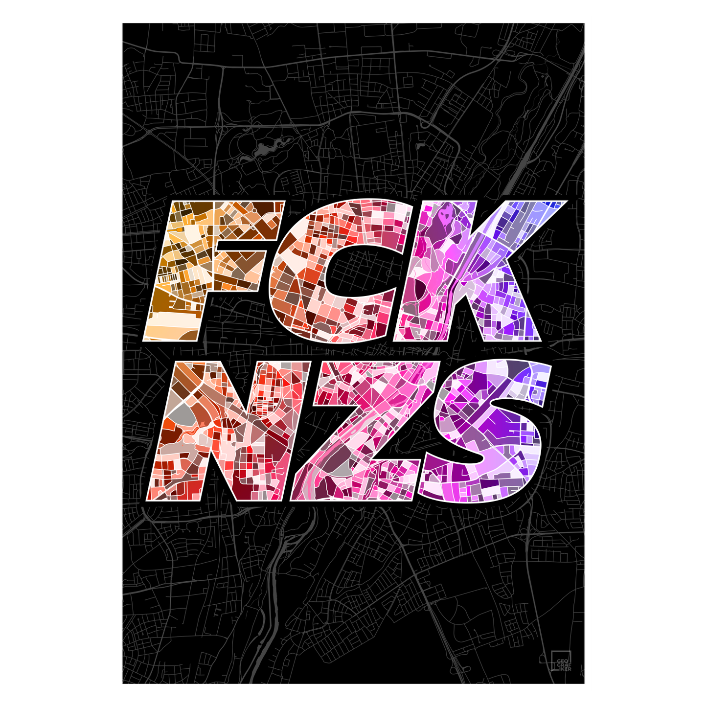 FCK NZS Karte München Hoch | schwarz-orange-lila | Fine Art Print