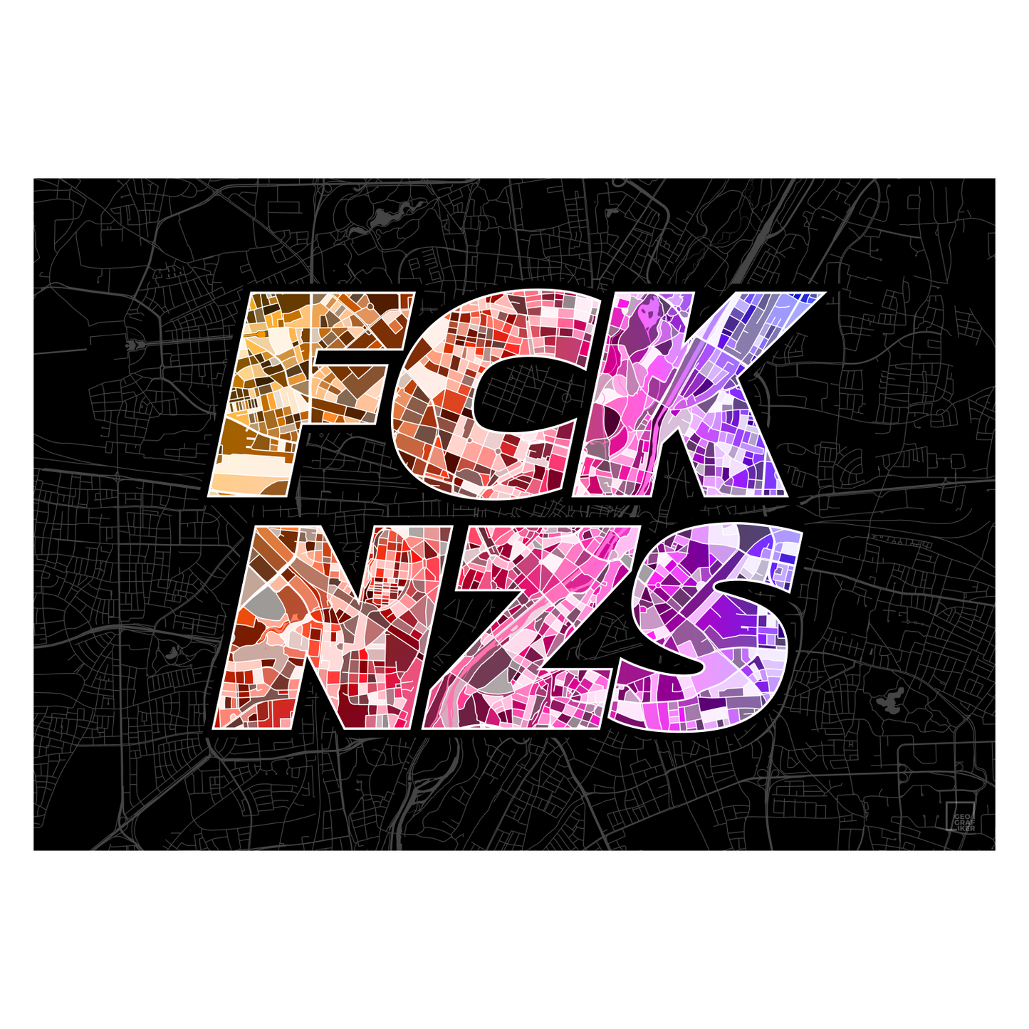 FCK NZS Karte München Quer | schwarz-orange-lila | Fine Art Print