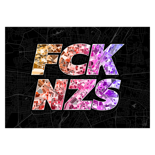 FCK NZS Karte München Quer | schwarz-orange-lila | Fine Art Print