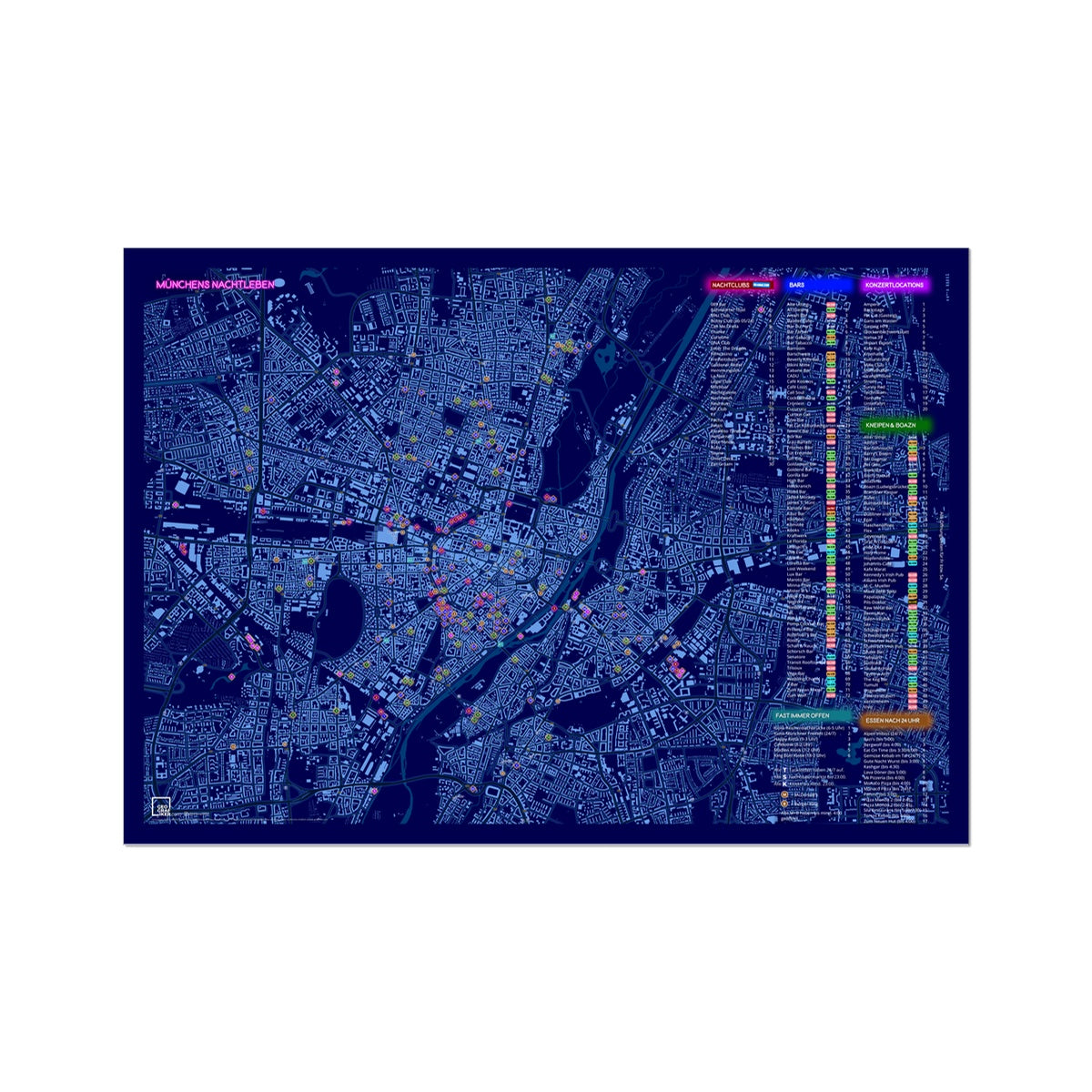 Map nightlife Munich at night | Fine art print