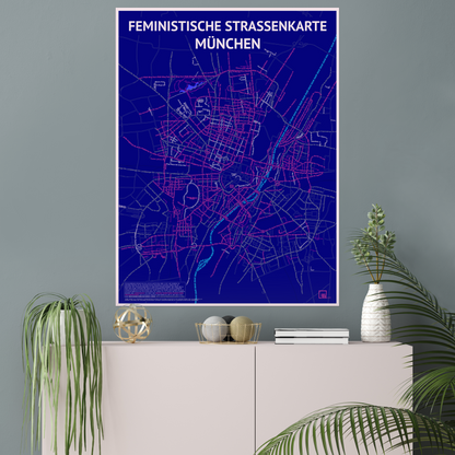 Feministische Straßenkarte München blau | Fine Art Print