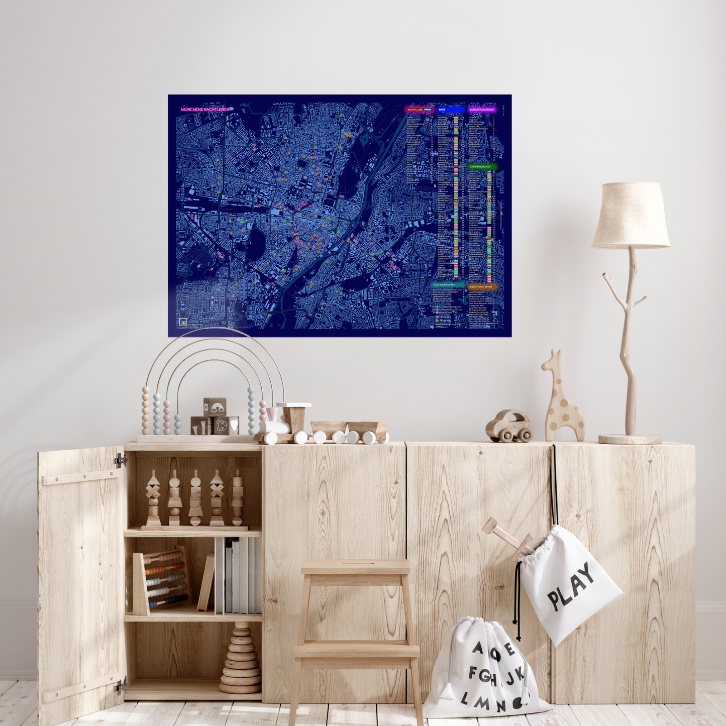 Map nightlife Munich at night | Fine art print