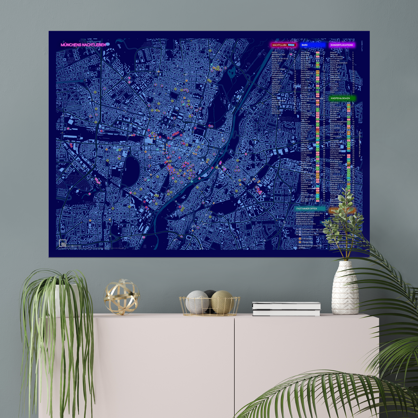 Map nightlife Munich at night | Fine art print