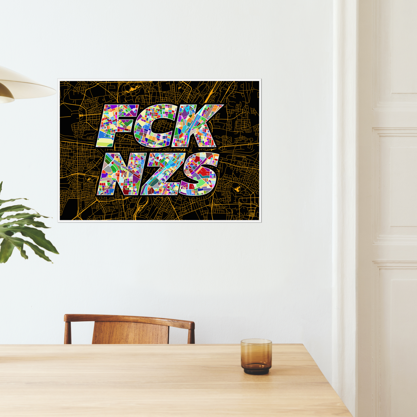 FCK NZS Karte München Quer | schwarz-gold-bunt | Fine Art Print