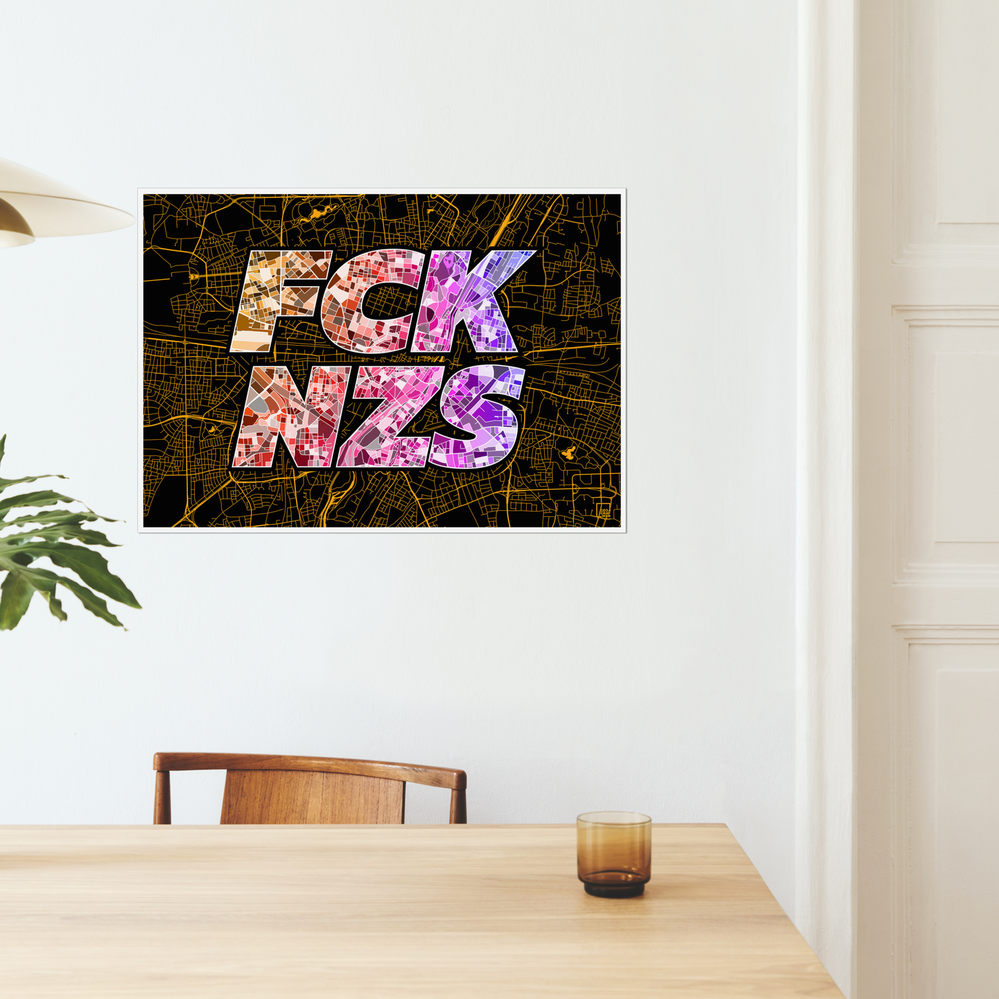 FCK NZS Karte München Quer | schwarz-gold-orange-lila | Fine Art Print