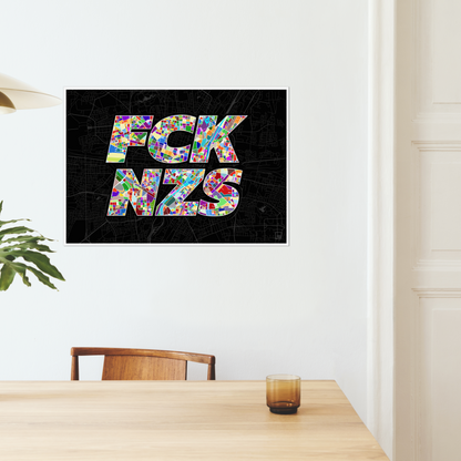 FCK NZS Karte München Quer | schwarz-bunt | Fine Art Print