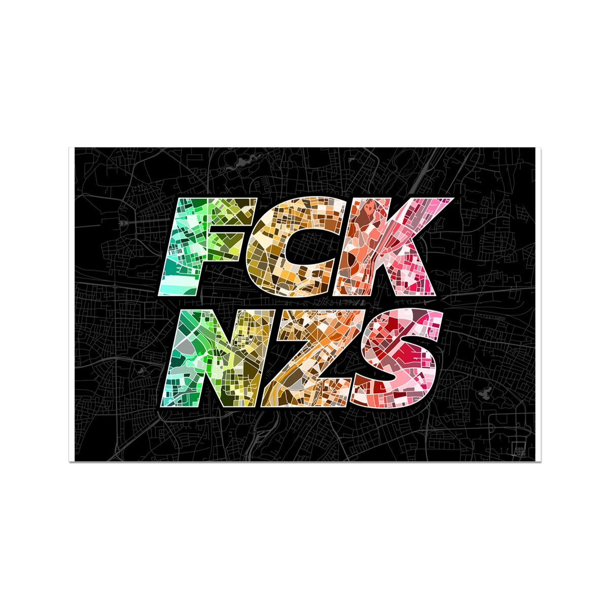 FCK NZS Karte München Quer | schwarz-grün-rot | Fine Art Print