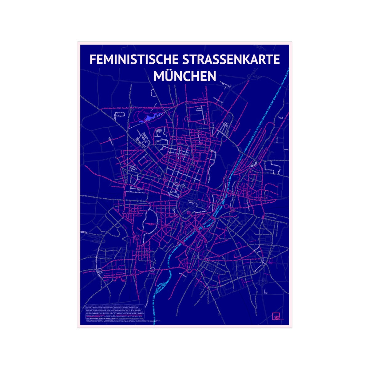 Feministische Straßenkarte München blau | Fine Art Print