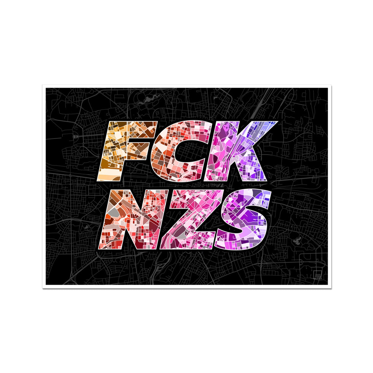 FCK NZS Karte München Quer | schwarz-orange-lila | Fine Art Print