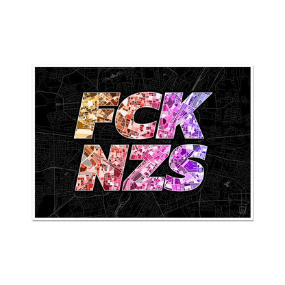 FCK NZS Karte München Quer | schwarz-orange-lila | Fine Art Print