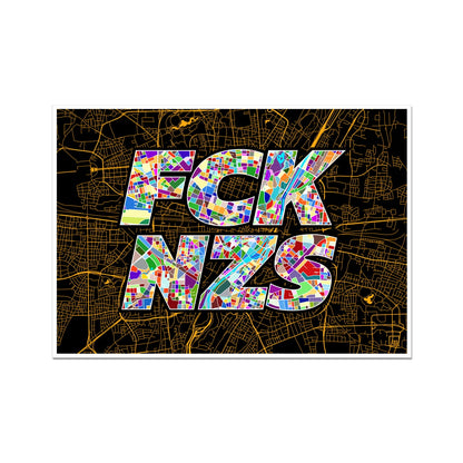 FCK NZS Karte München Quer | schwarz-gold-bunt | Fine Art Print