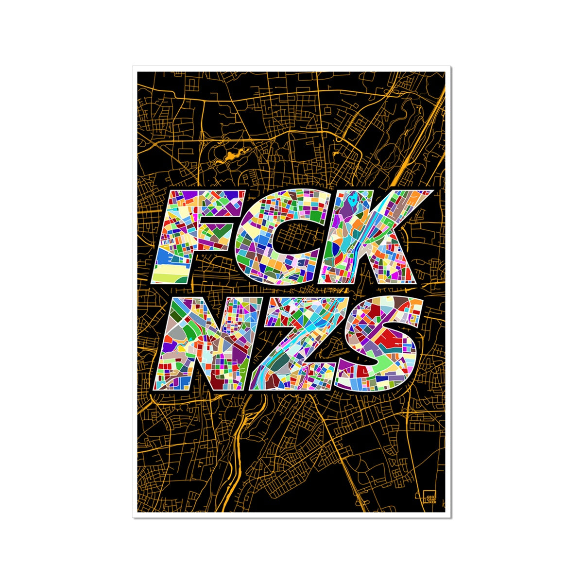 FCK NZS Karte München Hoch | schwarz-gold-bunt | Fine Art Print