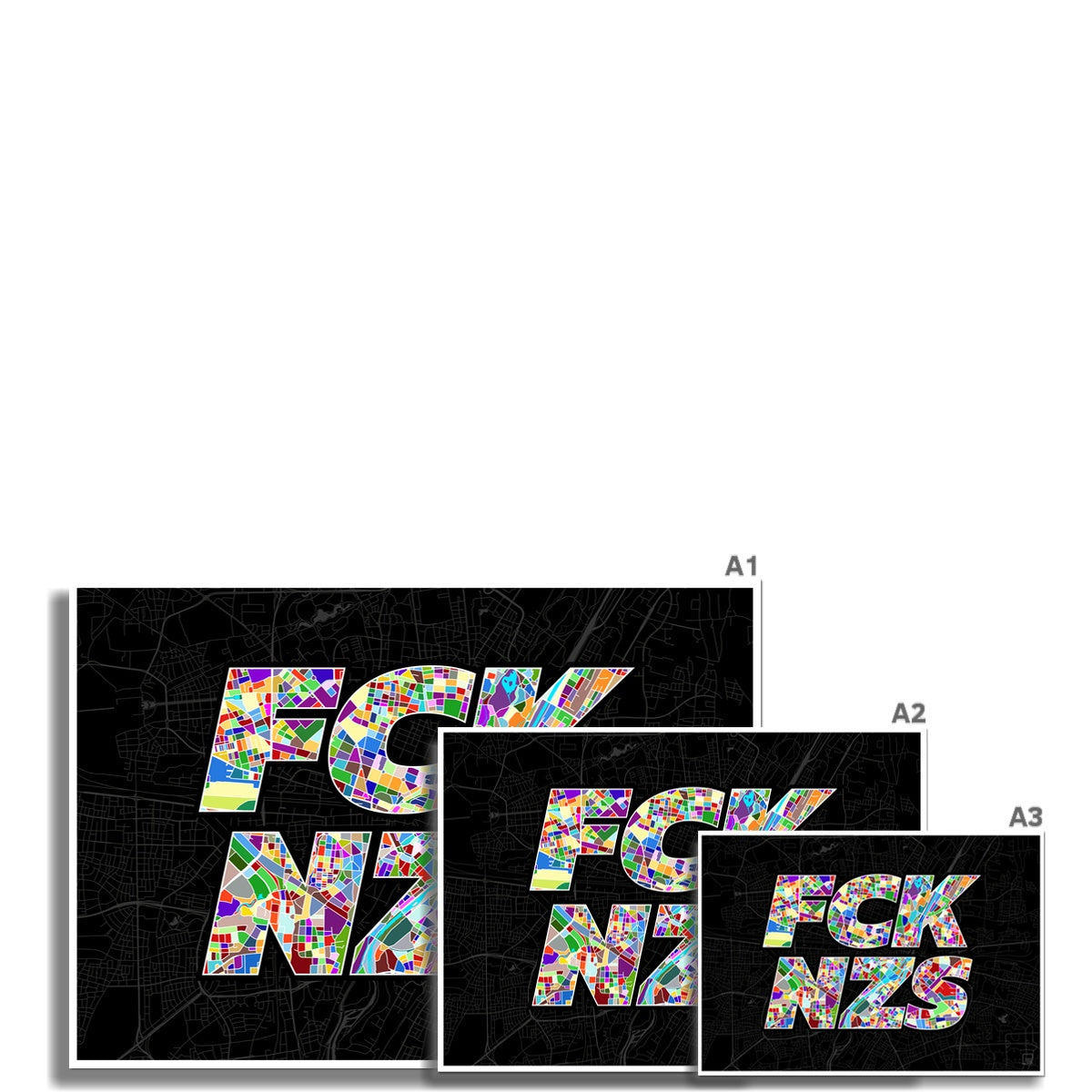 FCK NZS Karte München Quer | schwarz-bunt | Fine Art Print