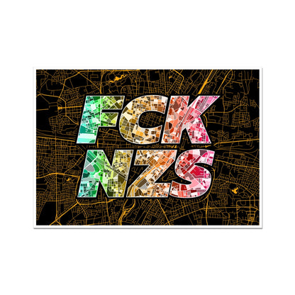 FCK NZS Karte München Quer | schwarz-gold-grün-rot | Fine Art Print