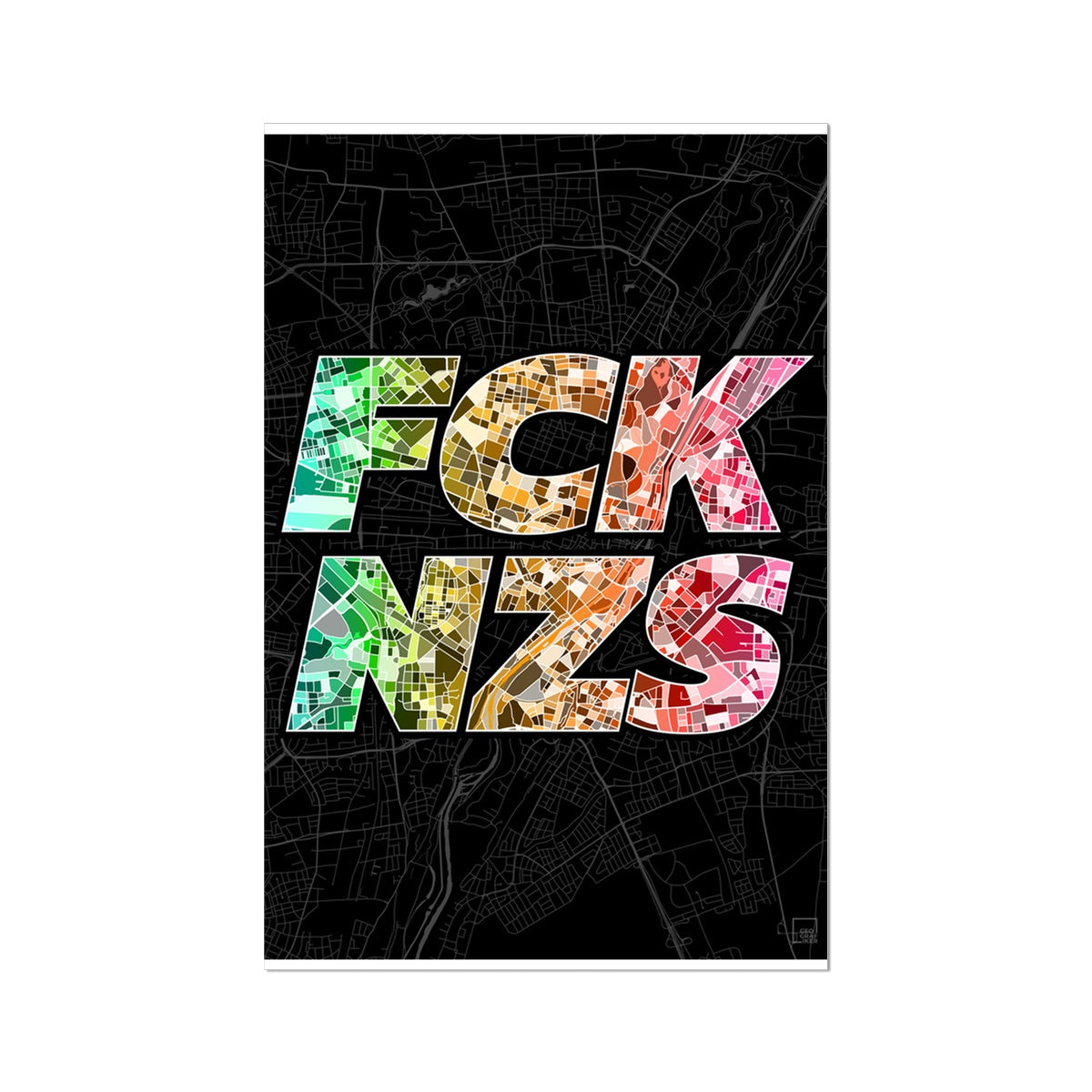 FCK NZS Karte München Hoch | schwarz-grün-rot | Fine Art Print